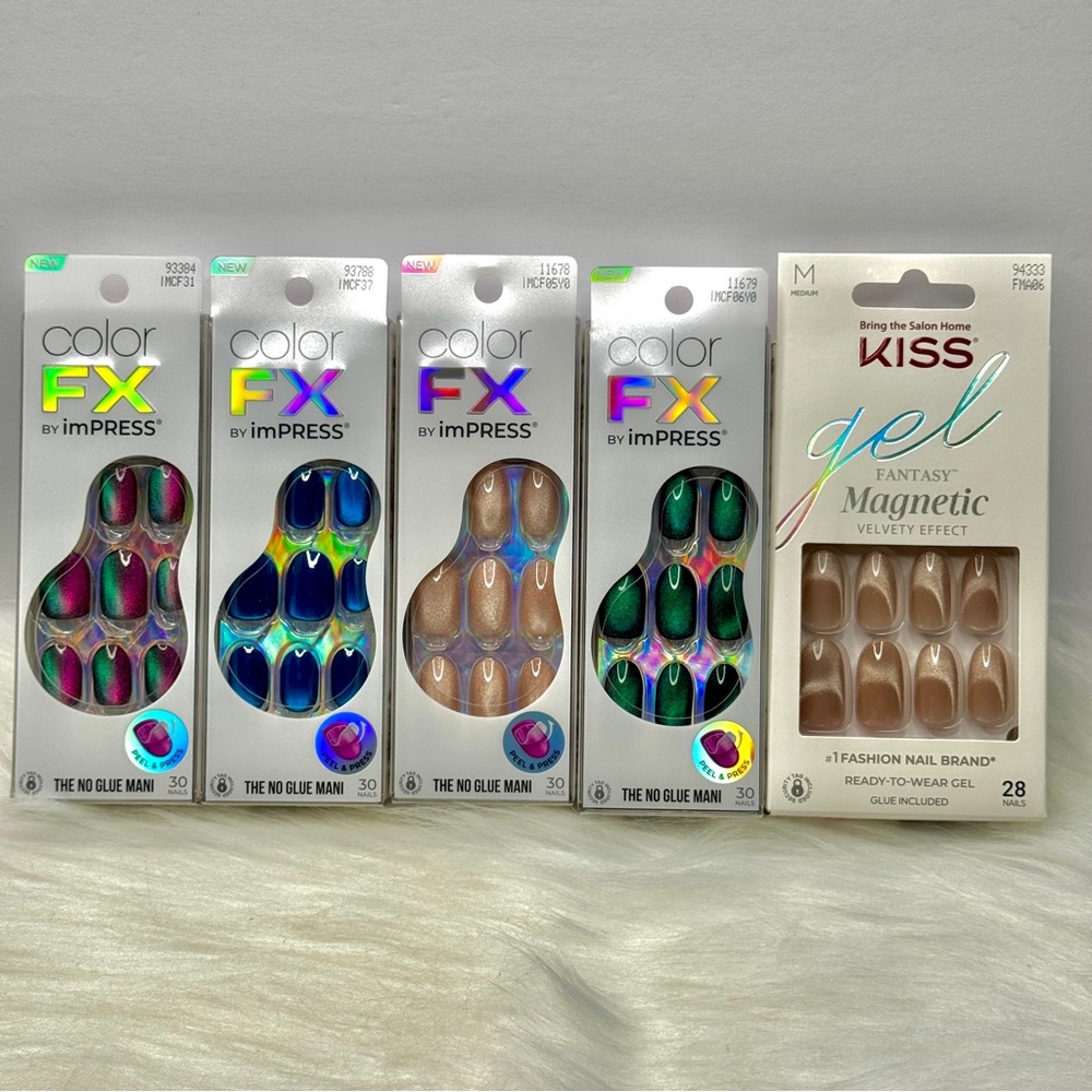 Kiss imPRESS Short Medium Press-On Nails Magnetic Cat Eye 5pk Bundle